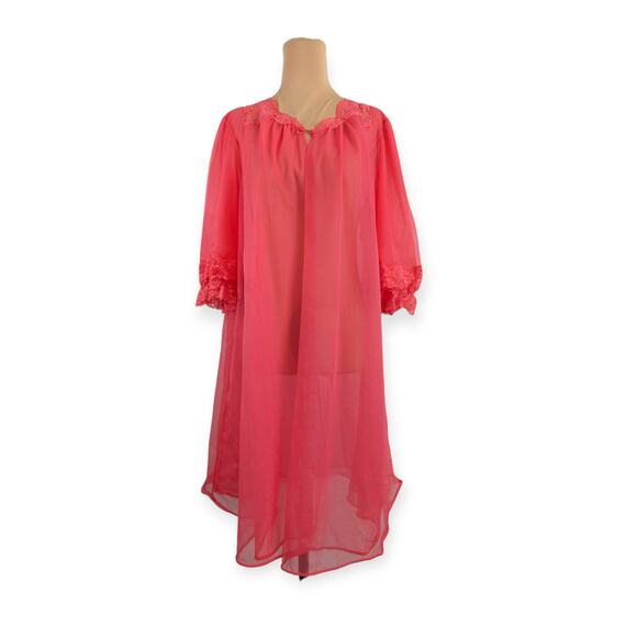 Vintage 1960s Guava Pink Nylon Chiffon Robe - Picture 1 of 6